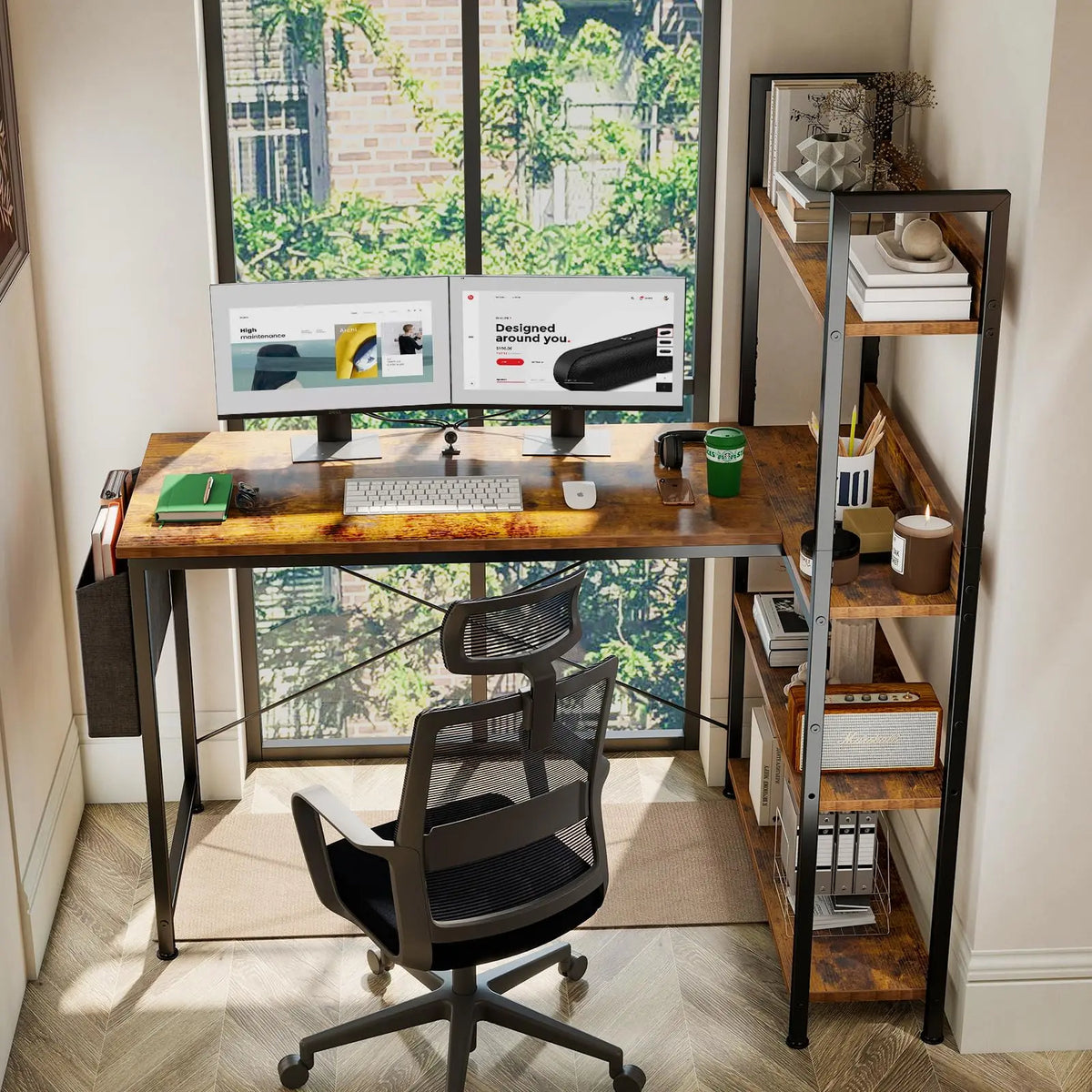 JHK L Shaped Desk with Storage Shelf for Home Office
