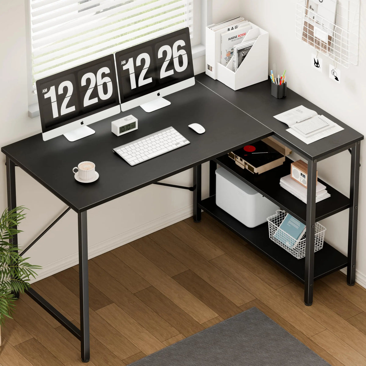 JHK L Shaped Desk With Reversible Storage Shelves Home Office